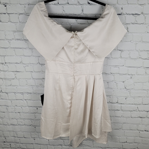 LULU'S | “Always Celebrating” satin off-the-shoulder asymmetrical mini dress - Picture 2 of 8